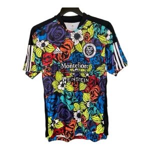 adidas Athletic Jersey Tee Mens M Vivid Multi-Floral 3)Stripes Mesh Side Panels